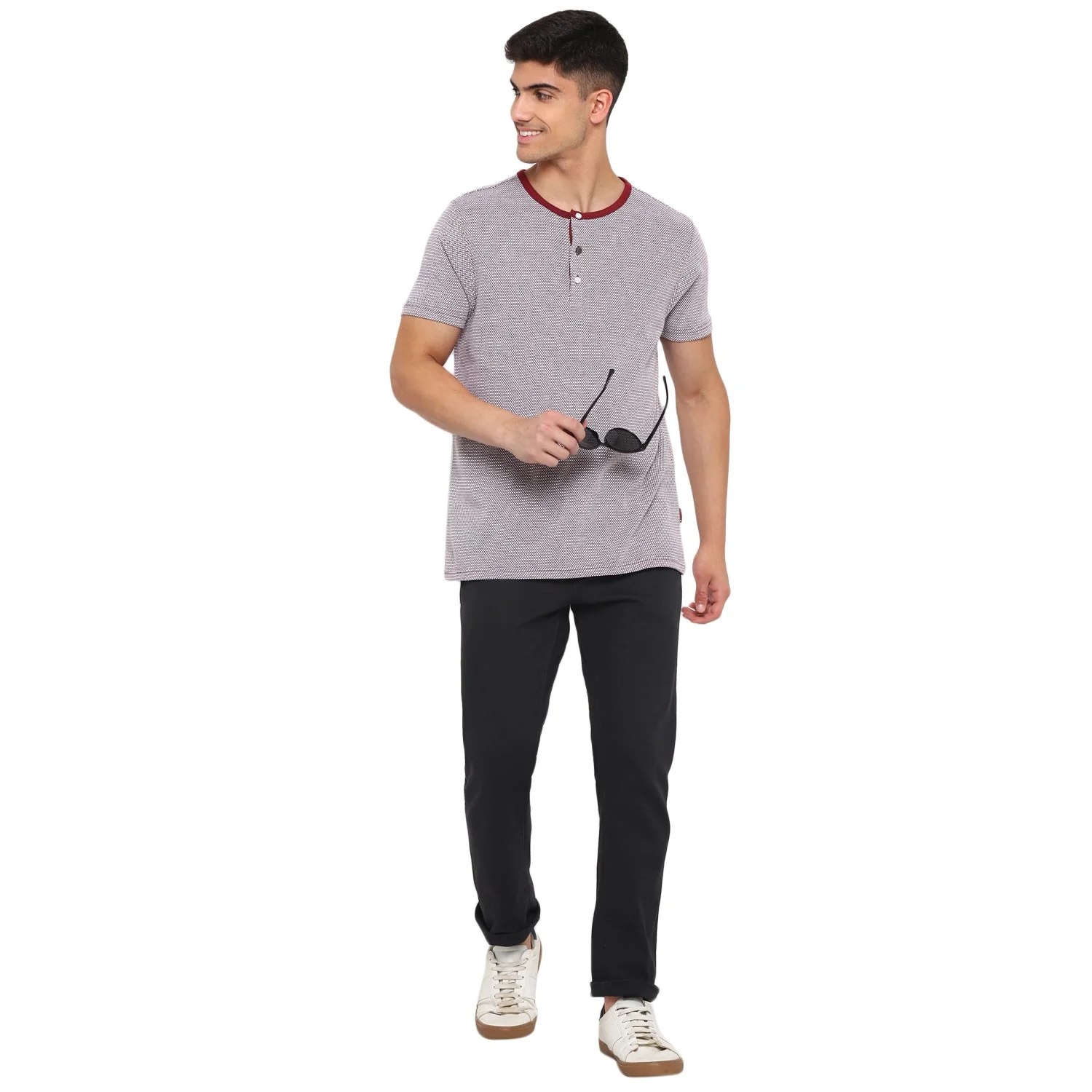 Red Chief Gray/Mehroon Texture T-Shirt for Men 8220254 126 - Image 3